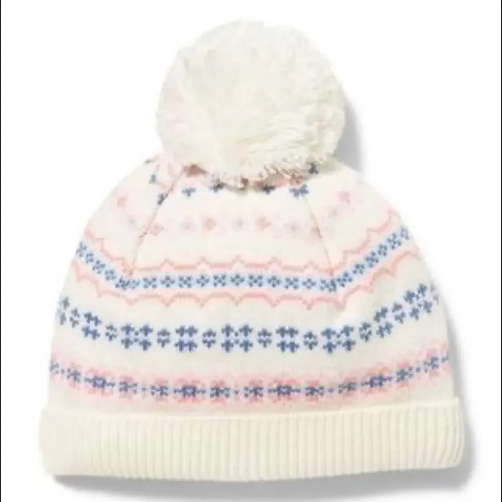 Janie and Jack Pink Fair Isle Pom-Pom Beanie, 3-6M - NWT -
